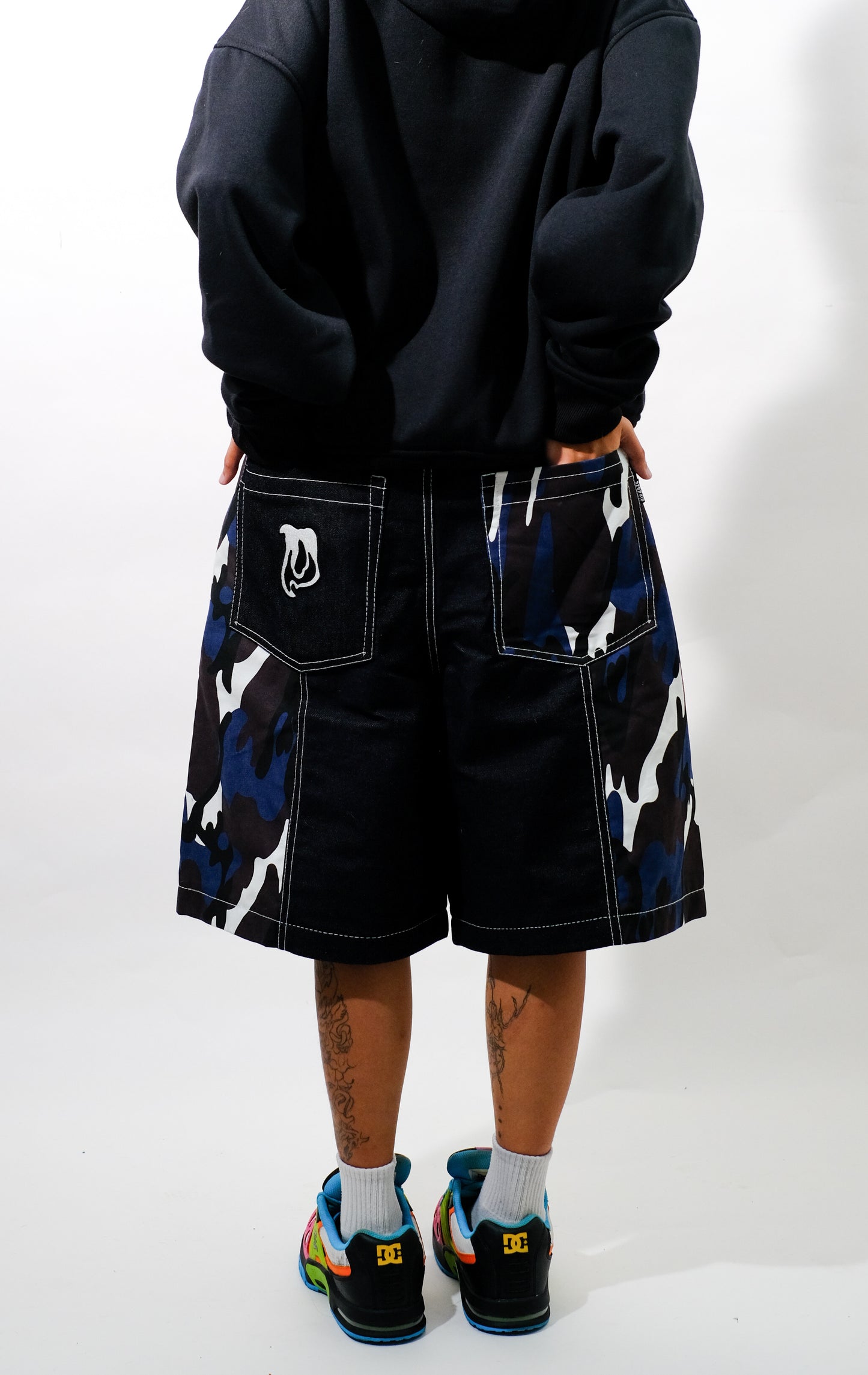 "TWO TONE JORTS" (CAMOU/INDIGO)