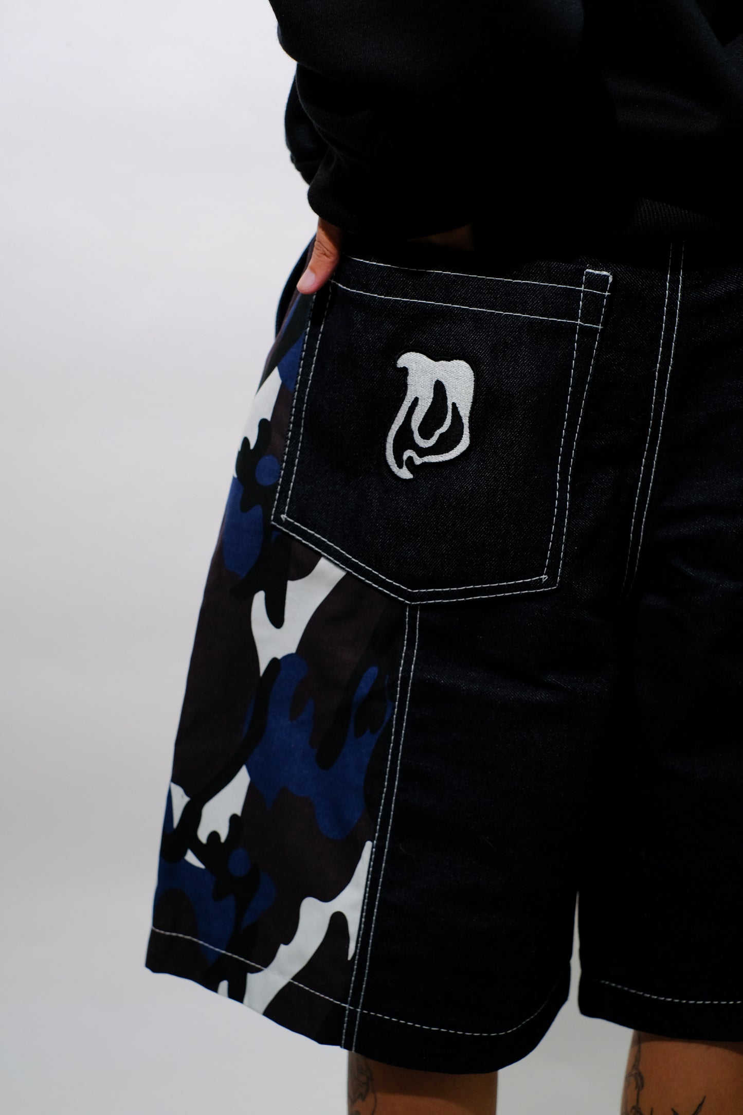 "TWO TONE JORTS" (CAMOU/INDIGO)